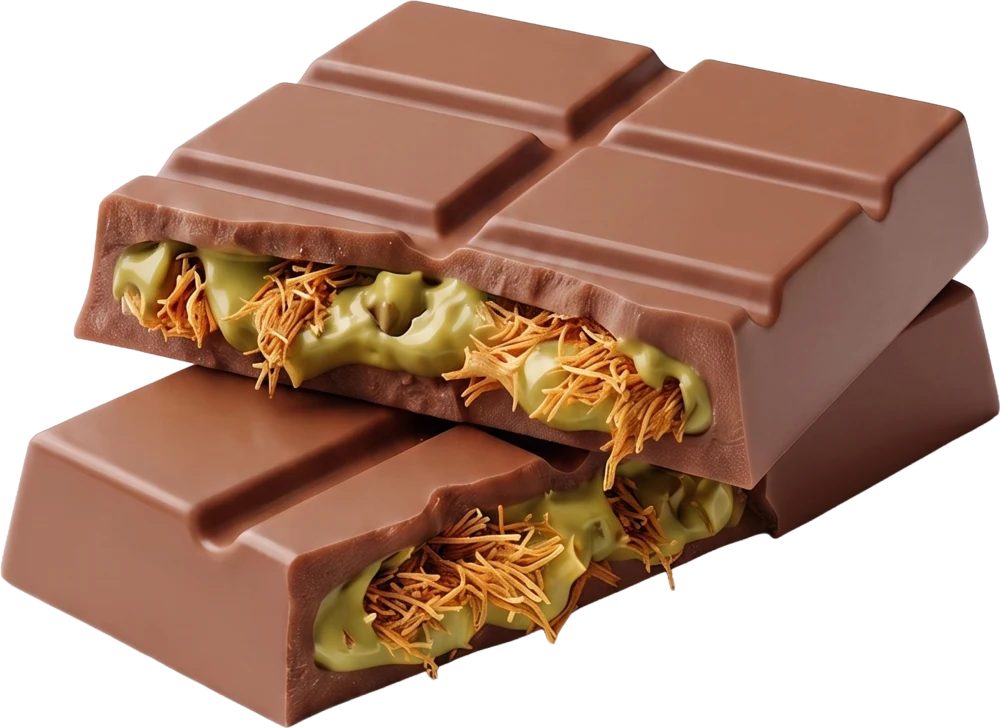 NUJO pistachio cream and crispy kadayif filled chocolate